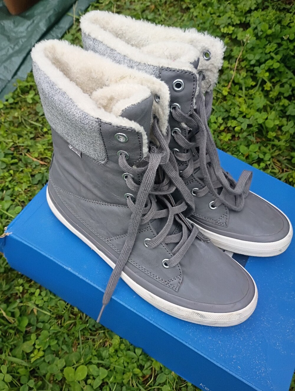 Women's Gray Faux-Shearling High-Top Winter Sneakers - KED